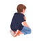 Sad Teen Boy Sitting with Bend Knees Suffering from Abuse and Bullying Vector Illustration
