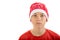 Sad teenage boy wearing a Christmas hat