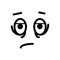 Sad, tired smiley face emoticon line art icon for apps and websites.