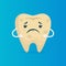 Sad tooth with caries. Funny dental character