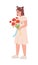 Sad Ukrainian child with bouquet with semi flat color vector character