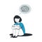 Sad and Unhappy Teenage Girl in Depression Sitting with Bended Knees Suffering From Mental Disorder Vector Illustration