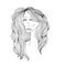 Sad woman with beautiful hair. Digital sketch grafic black and white style. Vector illustration.