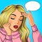 Sad woman face with speech bubble for text in pop art retro comic style. Stressed woman face