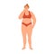 Sad woman with fat body. Plus-size person with obesity and low self-esteem. Unhappy chubby female in lingerie discontent