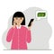 A sad woman holds a phone that received a message about money. The concept of online earnings, gain or loss of income.