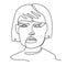 Sad Woman One Line Art Portrait. Female Sadness Facial Expression. Hand Drawn Linear Woman Silhouette