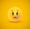 Sad yellow emoticon crying face in 3d background