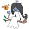 Sadako ghost is sitting on a tree branch, doodle icon image kawaii