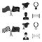 Saddle, medal, champion, winner .Hippodrome and horse set collection icons in black,monochrom style vector symbol stock