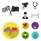 Saddle, medal, champion, winner .Hippodrome and horse set collection icons in monochrome,flat style vector symbol stock