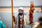 Sadhu holy man on the ghats of Ganga river. Varanasi is most important pilgrimage sites in India