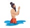 Sadhu praying in river isolated