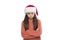 Sadness and irritation. Anxiety concept. Mental wellbeing. Something bothers her. Winter spirit. Santa claus kid. Little