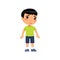 Sadness little asian boy flat vector illustration. Upset child standing alone cartoon character.