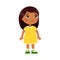 Sadness little Indian girl. Upset dark skin child standing alone cartoon character. Lonely kid in bad mood, person unhappy express