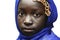 Sadness Symbol - Little African Girl Posing with a Blue Headscarf