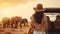 Safari Adventure: Woman and Tourist Vehicle Observing Elephants in the Savanna. Generative ai