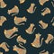 Safari animal seamless pattern with blue and orange colored random tiger print. Dark turquoise background