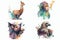 Safari Animal set Vulture, vicuña, monkey, vampire bat in watercolor style. Isolated vector illustration