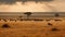 Safari animals graze on the savannah under the African sunset generated by AI