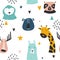 Safari baby animals seamless funny pattern