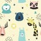 Safari baby animals seamless funny pattern