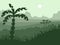 Safari cartoon background, desert savanna panorama and landscape with trees, hills and moon. Safary layered panoramic