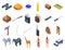 Safari equipment icons set, isometric style