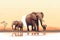 Safari Exploration with a Family of Elephants isolated vector style illustration