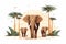 Safari Exploration with a Family of Elephants isolated vector style illustration