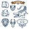 Safari hunting club animals vector icons set