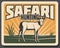 Safari hunting retro banner with african animal