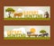 Safari hunting set of banners vector illustration. Hunter accessories such as gun, binoculars, jeep car or vehicle in