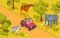 Safari Isometric Colored Composition