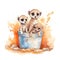 Safari Meerkat watercolor illustration, safari animals clipart