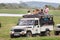 Safari. Off-road jeep with family visitors. Minneriya. Sri Lanka.