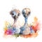 Safari Ostrich watercolor illustration, safari animals clipart