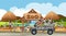 Safari scene at daytime with zabra group on pickup truck