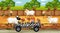 Safari scenes with many sheeps and kids cartoon character