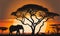 Safari sunset tree silhouette with Elephant