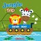 Safari trip with lion and zebra funny cartoon,vector illustration