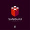 Safe Build logo. Insurance of build. Building brick block similar a safety shield.
