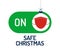 Safe Christmas concept. Face mask safe mode switch toggle. xmas Flat vector illustration with xmas tree ball on face mask on green