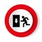 Safe condition sign. Emergency exit. Black icon on white background in a red circle