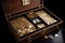 safe deposit box containing collection of rare coins, including golden dollar and half-eagle