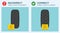 Safe driving rules and tips. Close-up view of wheel stopper or chocks. Correct and incorrect wheel block placement.