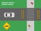 Safe driving tips and traffic regulation rules. Reduce your speed, bumps ahead. Road sign meaning. Top view of a city road.