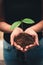 Safe the earth concept, Woman hands carrying seedling and a soil