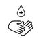 Safe hand wash icon. Hand with drop cross isolated icon. Hygiene black icon